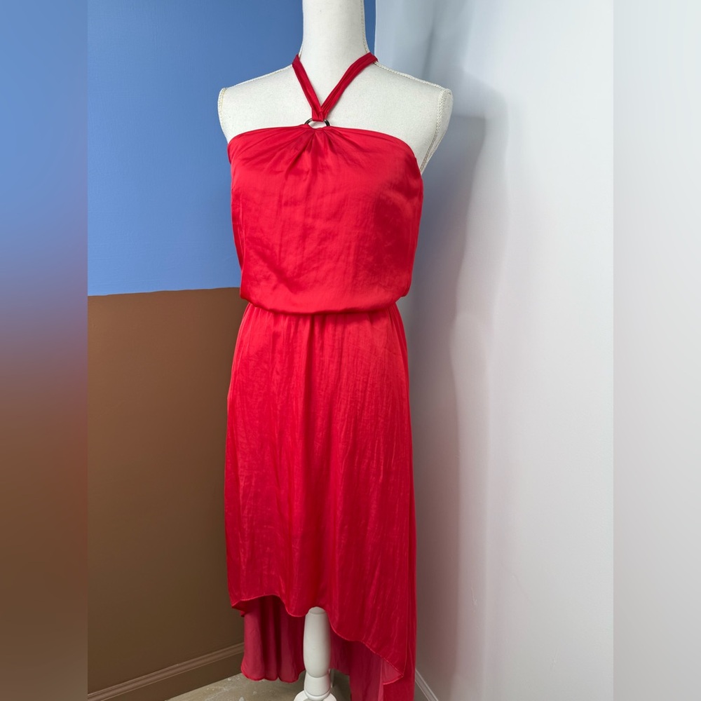 WHBM White House Black Market Red High Low‎ Blouson Halter Dress Size 00 NWT